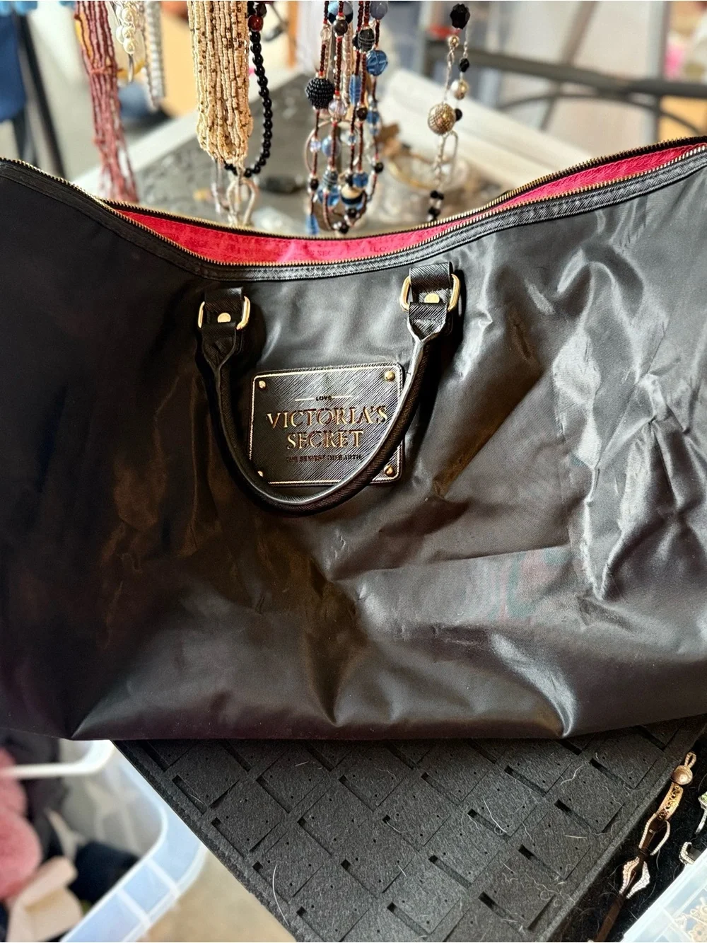 Victoria's Secret Black Weekender Duffel Bag with Pink Lining